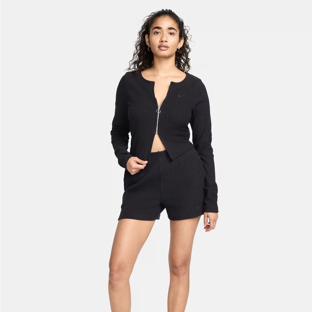 Nike Black Ribbed Zip-Up Jacket